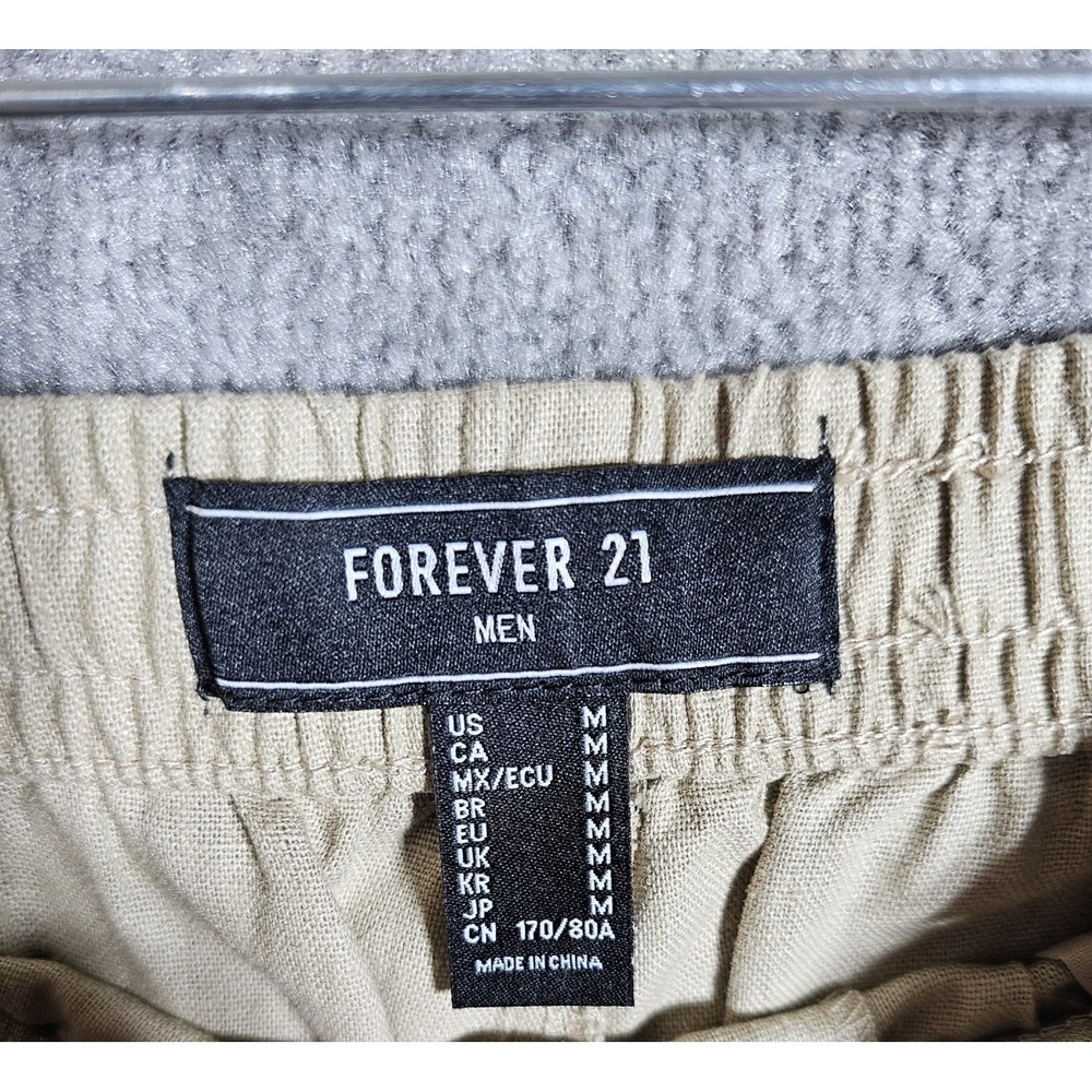 Forever 21 Linen Blend Shorts Mens Sz Medium Taupe Khaki Drawstring Pockets New - Picture 4 of 10